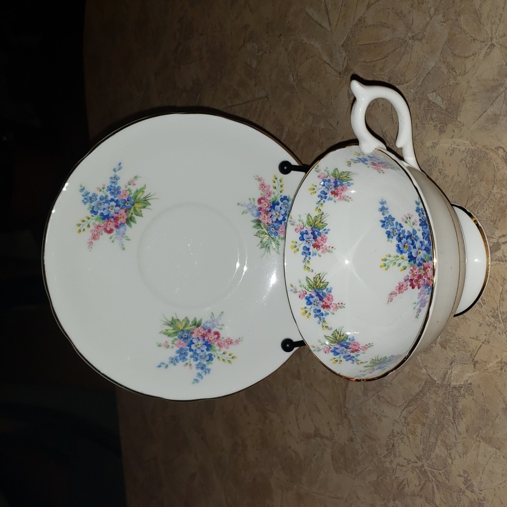 Vintage Aynsley Wild Flower Gold Trim Footed Tea Cup & Saucer, England